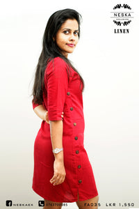 SIDE BUTTON RED DRESS | Linen