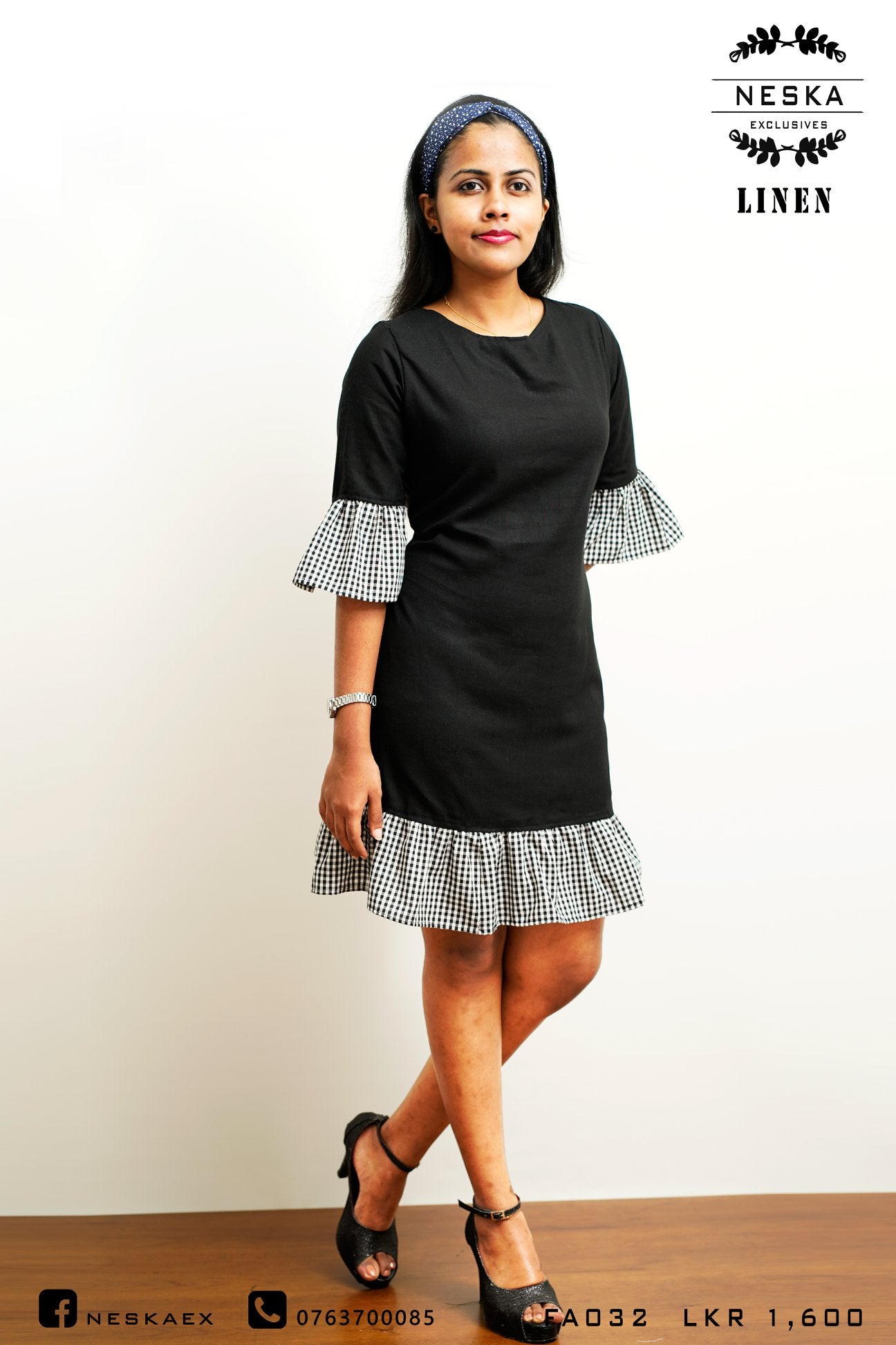 CASUAL BLACK CHECK DRESS | Linen