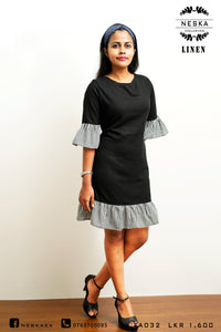 CASUAL BLACK CHECK DRESS | Linen