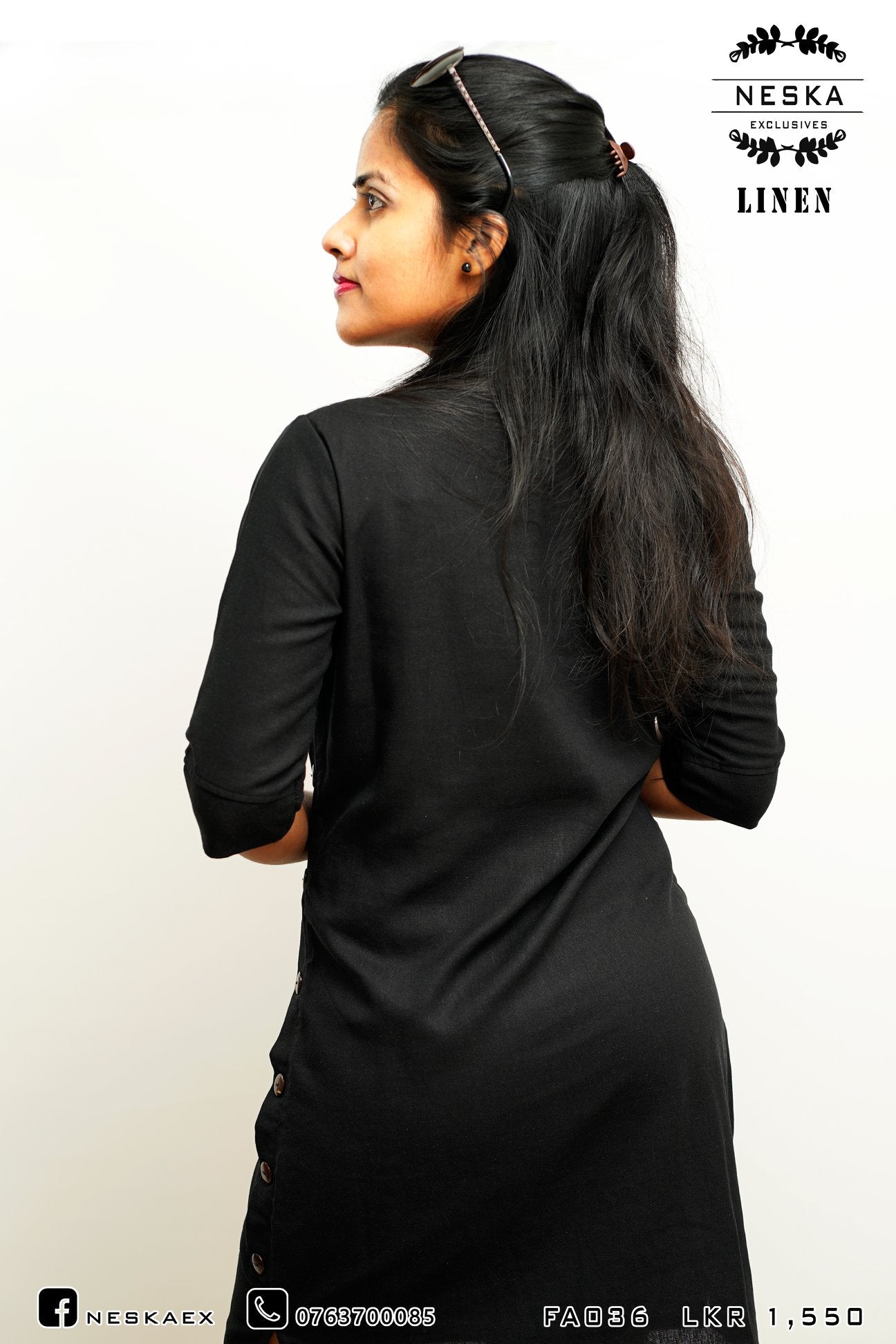 BLACK SIDE BUTTON DRESS | Linen