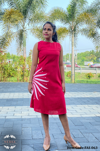 LINEN - Sun Printed Red Frock