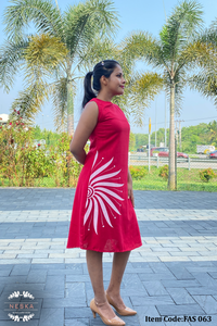 LINEN - Sun Printed Red Frock