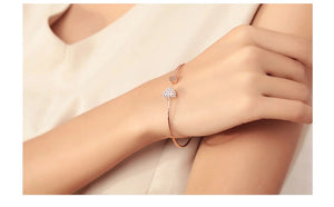 Adjustable Crystal Double Heart Bow Bilezik Cuff Opening Bracelet For Women